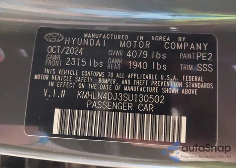 2025 Hyundai Elantra Hybrid Limited из США, поврежденный, VIN KMHLN4DJ3SU130502